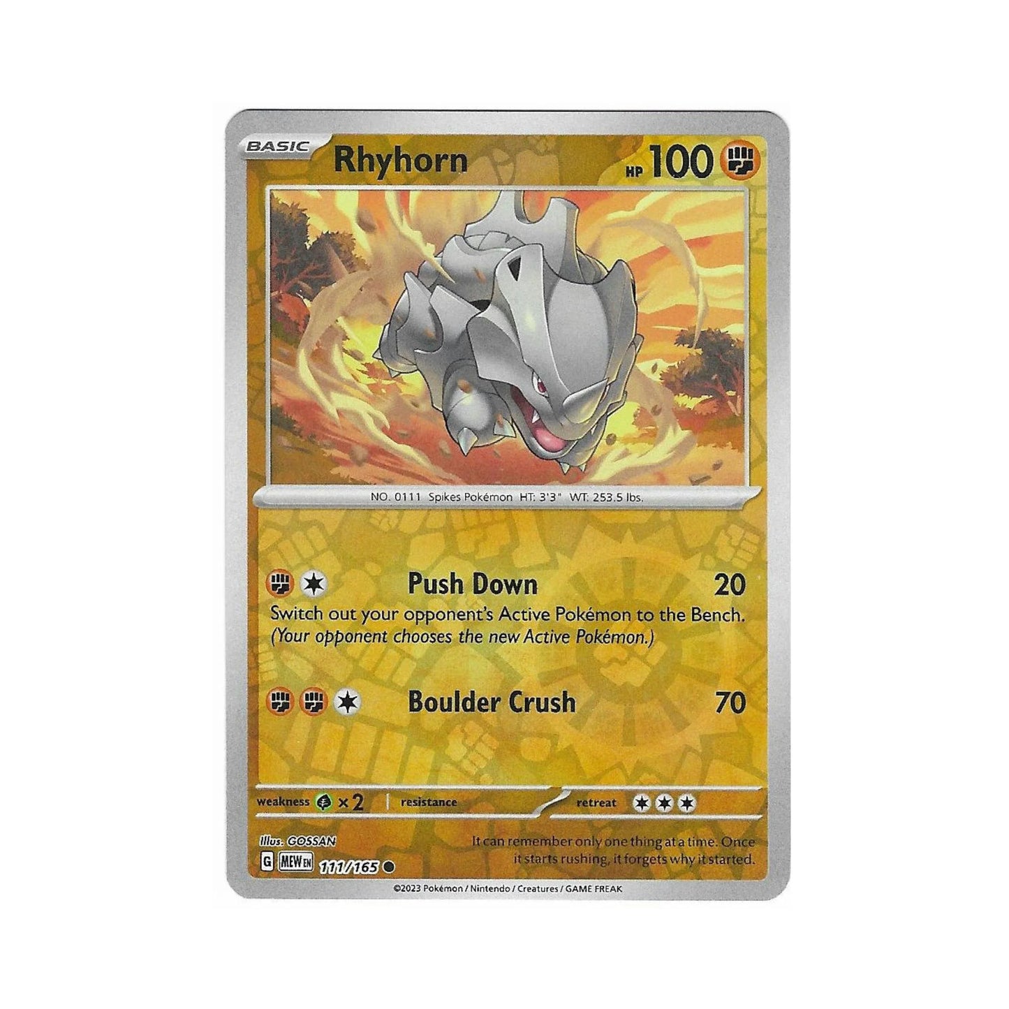 Rhyhorn Reverse Holo 111/165 - Pokemon Cards ( 151, English, Reverse Holo, Singles )