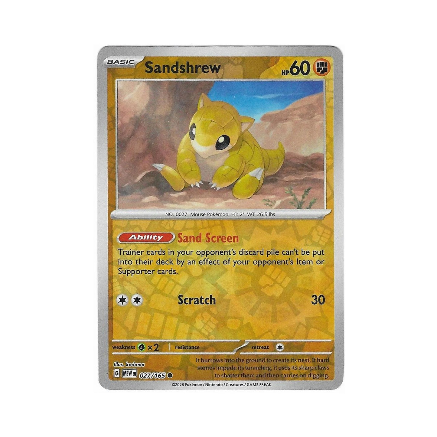 Sandshrew Reverse Holo 027/165 - Pokemon Cards ( 151, English, Reverse Holo, Singles )