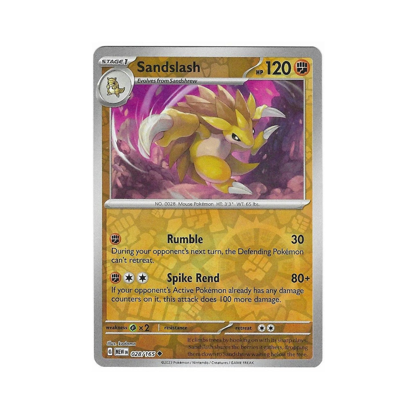 Sandslash Reverse Holo 028/165 - Pokemon Cards ( 151, English, Reverse Holo, Singles )