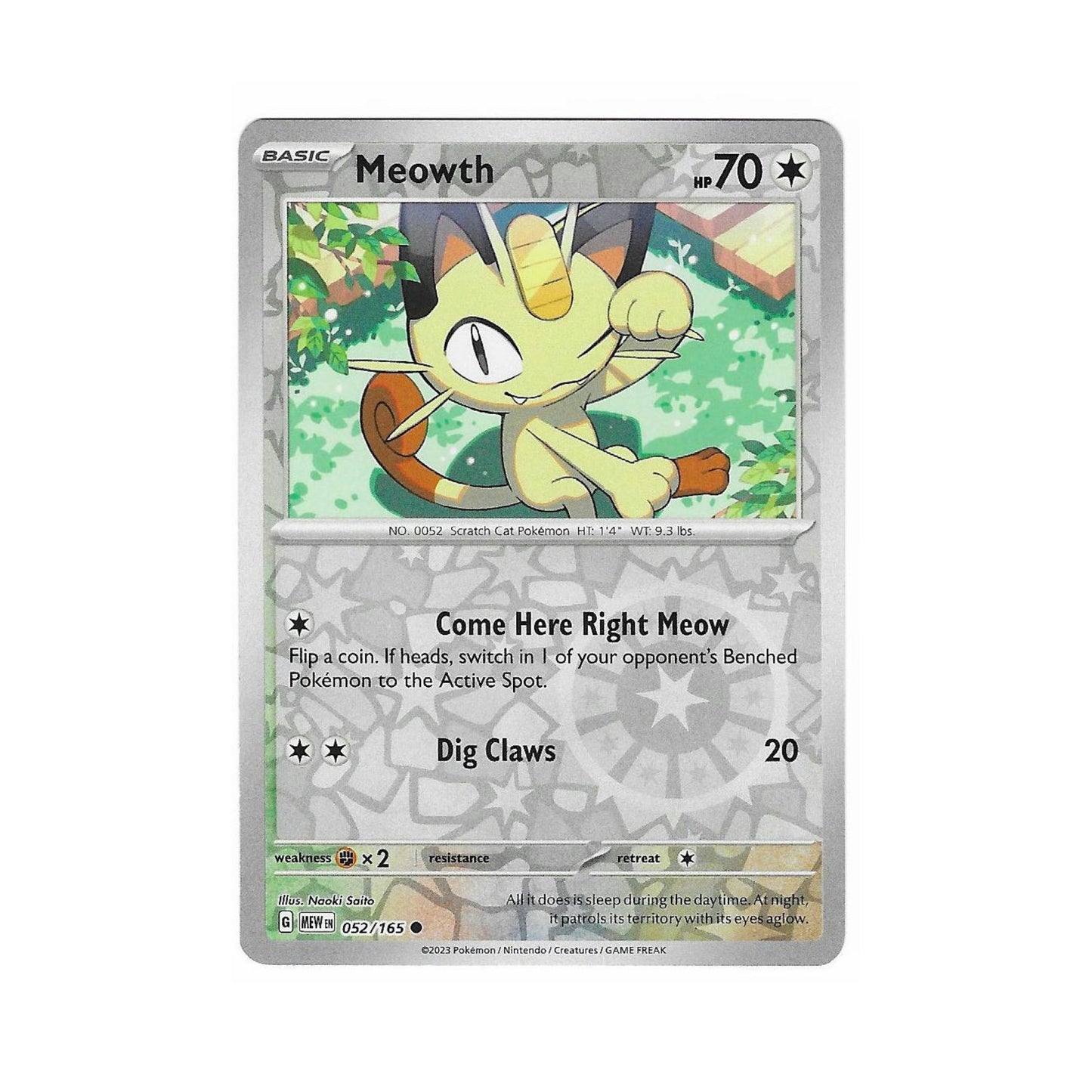 Meowth Reverse Holo 052/165